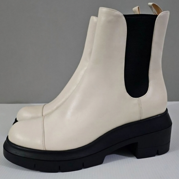 NEW Stuart Weitzman Norah Ankle Boot Women 9.5 WIDE Oat Leather Chelsea Lug Sole - Picture 1 of 15